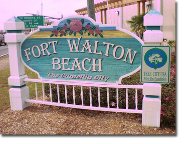 Welcome sign for the beach in Fort Walton Beach, Florida
